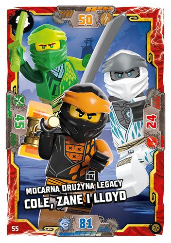 LEGO® NINJAGO® TCG8 - Nr 55: Mocarna drużyna Legacy: Cole, Zane i Lloyd