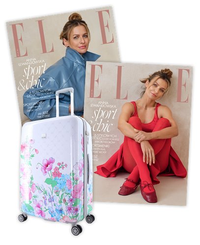 Roczna prenumerata magazynu Elle z dużą walizką ELLE Flower biała