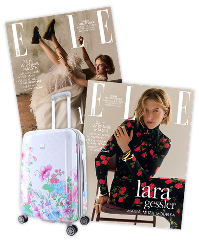 Roczna prenumerata magazynu Elle ze średnią walizką ELLE Flower biała