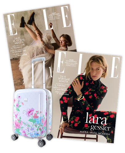 Roczna prenumerata magazynu Elle z kabinową walizką ELLE Flower biała