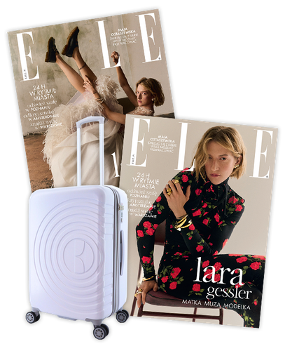 Roczna prenumerata magazynu Elle ze średnią walizką ELLE Debossed lilowa
