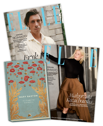 Elle 10/2025 z książką Elizabeth Gaskell "Mary Barton"