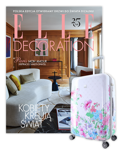 Roczna prenumerata Elle Decoration z dużą walizką ELLE Flower biała