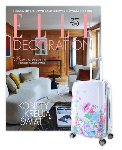 Roczna prenumerata Elle Decoration ze średnią walizką ELLE Flower biała