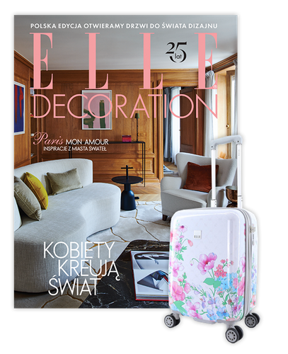 Roczna prenumerata Elle Decoration z kabinową walizką ELLE Flower biała