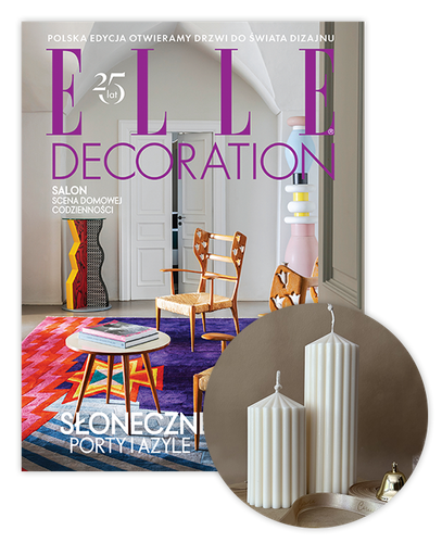 Roczna prenumerata Elle Decoration z kompletem świec Corina Candles Pillar