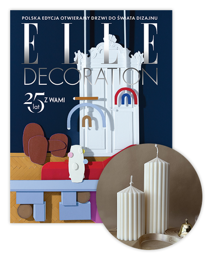 Roczna prenumerata Elle Decoration z kompletem świec Corina Candles Pillar