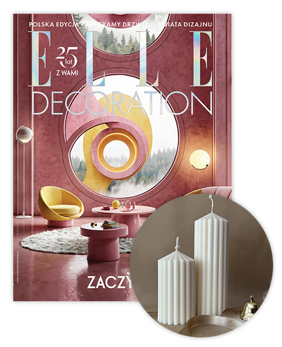 Roczna prenumerata Elle Decoration z kompletem świec Corina Candles Pillar