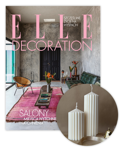 Roczna prenumerata Elle Decoration z kompletem świec Corina Candles Pillar