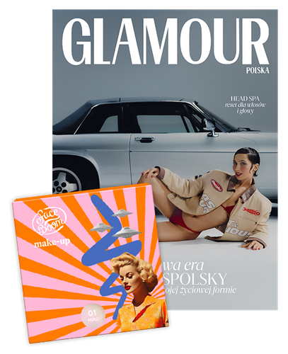Glamour 4/2026 z kosmetykiem Faceboom - połyskujący rozświetlacz do twarzy i ciała z efektem holo pink