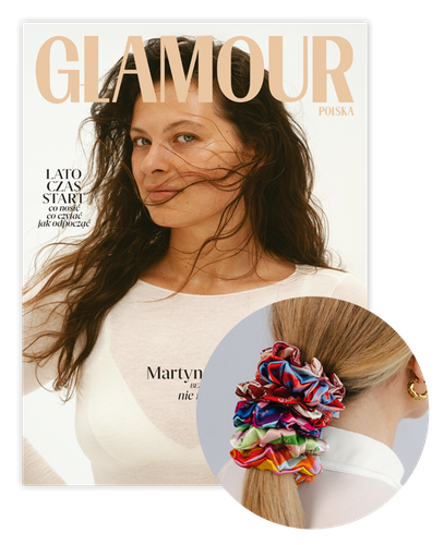 Prenumerata 6 wydań Glamour + Gumka do włosów scrunchie Spadiora