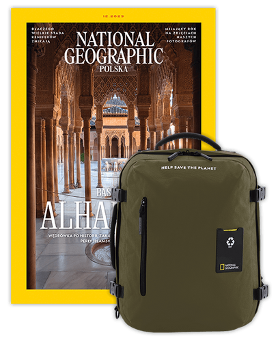 Roczna prenumerata National Geographic z dużym plecakiem-torbą khaki NG OCEAN (poj. 41-50 l.)