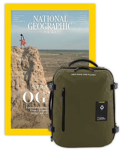 Roczna prenumerata National Geographic z dużym plecakiem-torbą khaki NG OCEAN (poj. 41-50 l.)