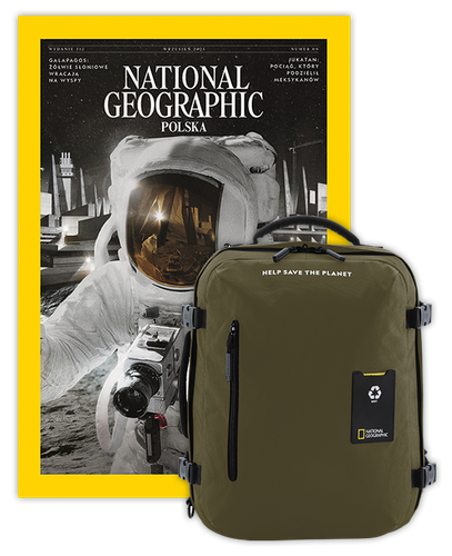 Roczna prenumerata National Geographic z dużym plecakiem-torbą khaki NG OCEAN (poj. 41-50 l.)