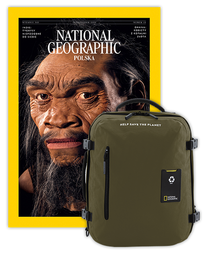 Roczna prenumerata National Geographic z dużym plecakiem-torbą khaki NG OCEAN (poj. 41-50 l.)
