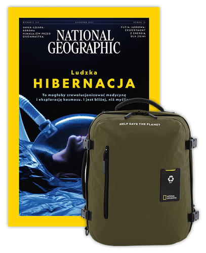 Roczna prenumerata National Geographic z dużym plecakiem-torbą khaki NG OCEAN (poj. 41-50 l.)