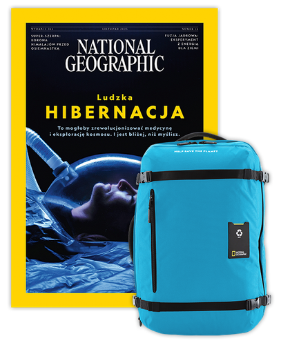 Roczna prenumerata National Geographic z dużym plecakiem-torbą turkusowy NG OCEAN (poj. 41-50 l.)