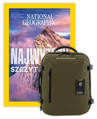 Roczna prenumerata National Geographic z dużym plecakiem-torbą khaki NG OCEAN (poj. 41-50 l.)