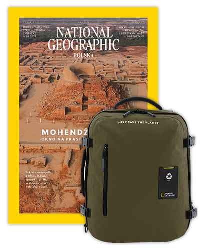 Roczna prenumerata National Geographic z dużym plecakiem-torbą khaki NG OCEAN (poj. 41-50 l.)