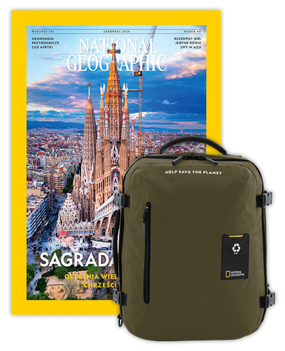 Roczna prenumerata National Geographic z dużym plecakiem-torbą khaki NG OCEAN (poj. 41-50 l.)