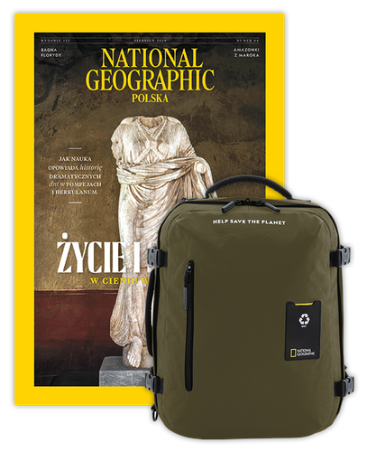 Roczna prenumerata National Geographic z dużym plecakiem-torbą khaki NG OCEAN (poj. 41-50 l.)