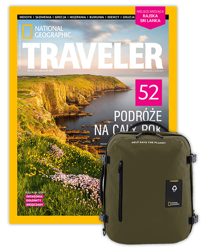 Roczna prenumerata Travelera z małym plecakiem-torbą khaki NG OCEAN (poj. 23 l.)