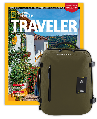 Roczna prenumerata Travelera z dużym plecakiem-torbą khaki NG OCEAN (poj. 41-50 l.)
