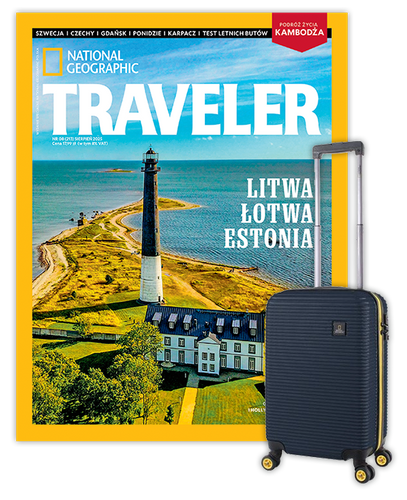 Roczna prenumerata Travelera z Walizką kabinową NG Abroad granatowa