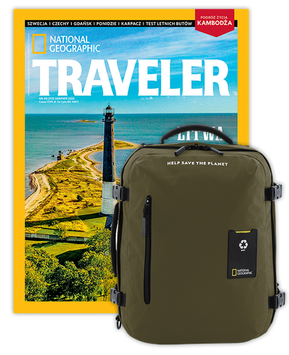 Roczna prenumerata Travelera z dużym plecakiem-torbą khaki NG OCEAN (poj. 41-50 l.)