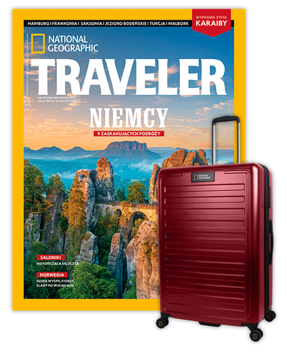 Roczna prenumerata Travelera z dużą walizką NG Cruise burgund