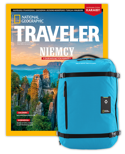 Roczna prenumerata Travelera z dużym plecakiem-torbą turkusowy NG OCEAN (poj. 41-50 l.)