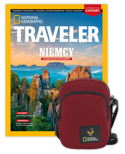 Roczna prenumerata Travelera z torbą na ramię NG OCEAN CZERWONA