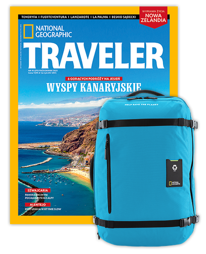 Roczna prenumerata Travelera z dużym plecakiem-torbą turkusowy NG OCEAN (poj. 41-50 l.)