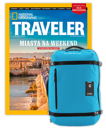Roczna prenumerata Travelera z dużym plecakiem-torbą turkusowy NG OCEAN (poj. 41-50 l.)