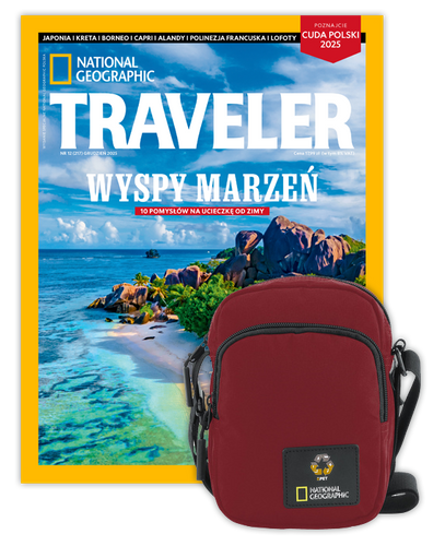 Roczna prenumerata Travelera z torbą na ramię NG OCEAN CZERWONA