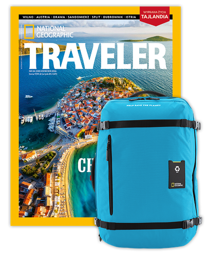 Roczna prenumerata Travelera z dużym plecakiem-torbą turkusowy NG OCEAN (poj. 41-50 l.)