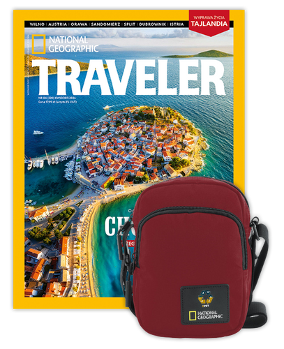 Roczna prenumerata Travelera z torbą na ramię NG OCEAN CZERWONA