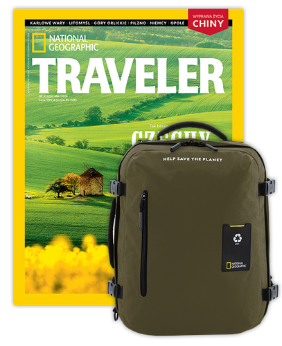 Burda Roczna prenumerata Travelera z dużym plecakiem-torbą khaki NG OCEAN (poj. 41-50 l.)