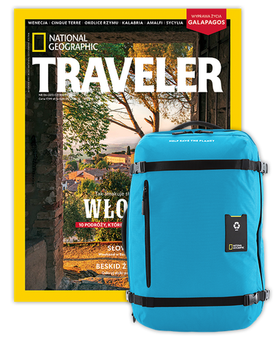 Roczna prenumerata Travelera z dużym plecakiem-torbą turkusowy NG OCEAN (poj. 41-50 l.)