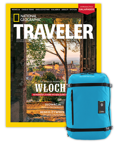 Roczna prenumerata Travelera z małym plecakiem-torbą turkusowy NG OCEAN (poj. 23 l.)