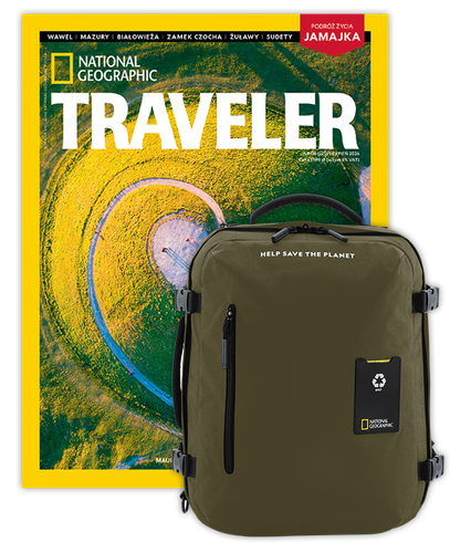 Roczna prenumerata Travelera z dużym plecakiem-torbą khaki NG OCEAN (poj. 41-50 l.)