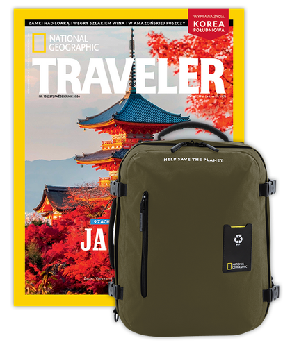 Roczna prenumerata Travelera z dużym plecakiem-torbą khaki NG OCEAN (poj. 41-50 l.)